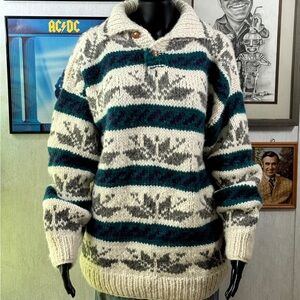 Vintage Sisandina 100% Wool Sweater – Handcrafted in Ecuador – Nordic Pattern